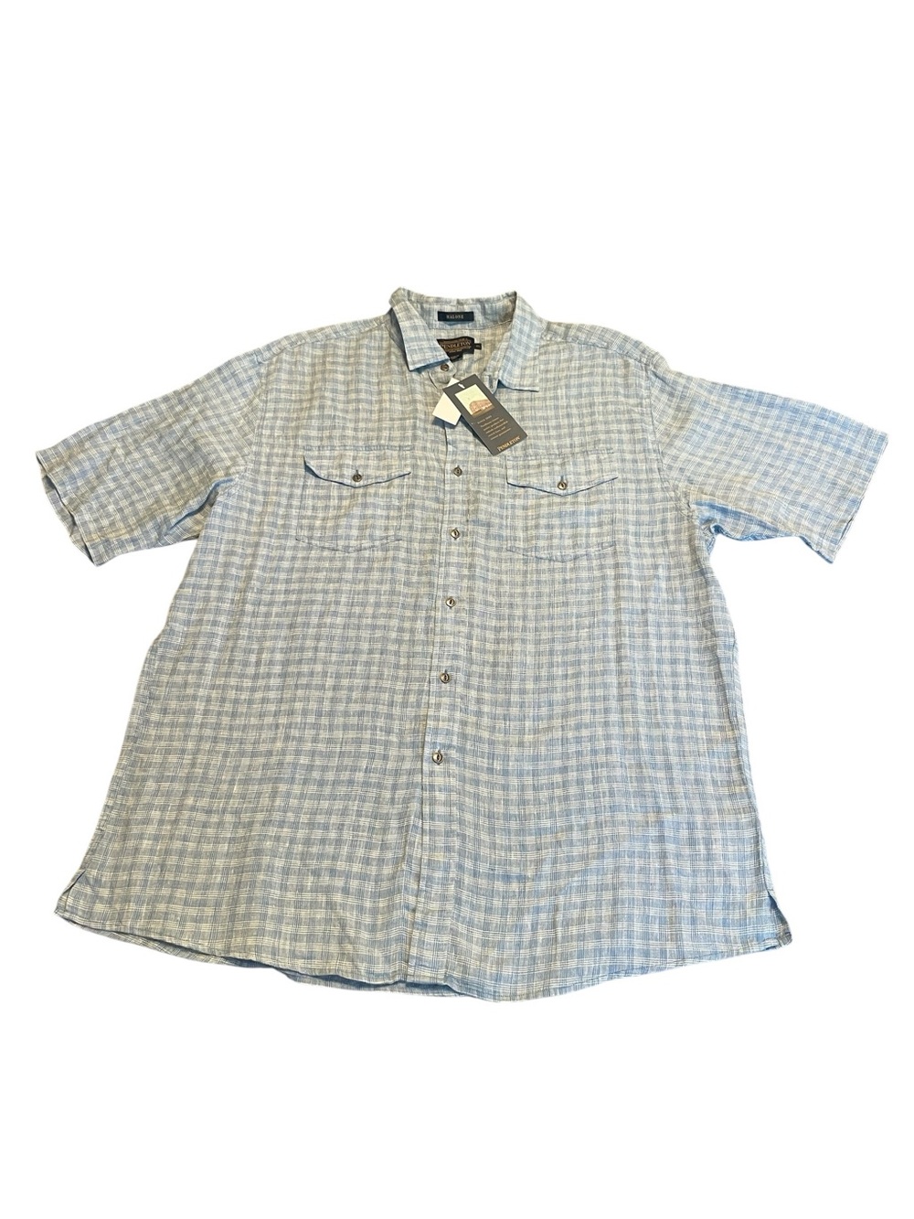 Pendleton Light Blue and White Short Sleeve Button-Down Shirt NWT Size XL